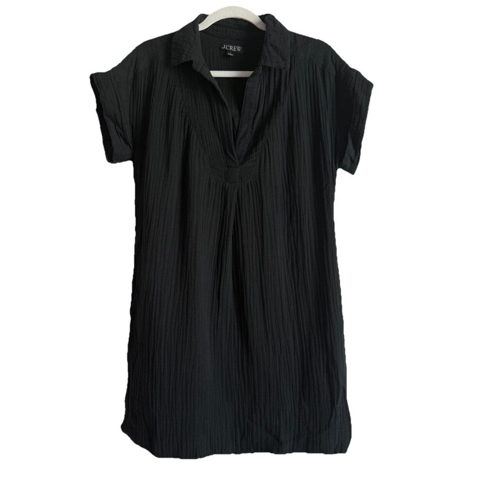 J. Crew Women’s Dress Size‎ Small Black Crinkle Popover Collar Gauzy Relaxed